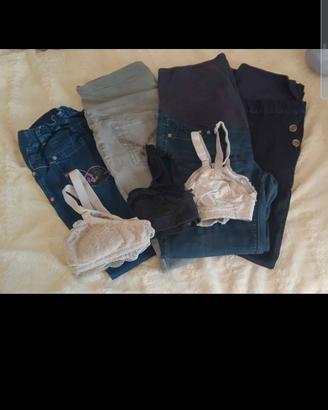 set 4 jeans premaman e 3 reggiseni allattamento 