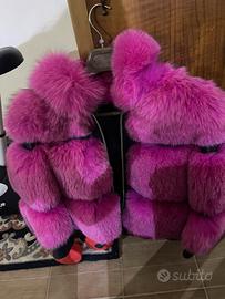 pelliccia in vera volpe con inserti in pelle