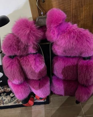 pelliccia in vera volpe con inserti in pelle
