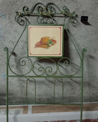 TESTATA LETTO SINGOLO FERRO BATTUTO CON DIPINTO
