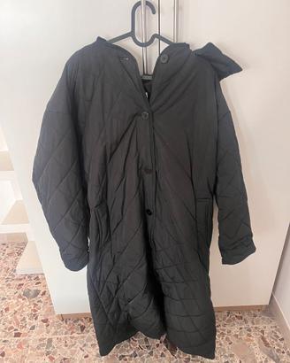 Black Quilted Longline Puffer Coat with Hood