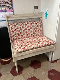 Panca vintage legno con vano contenitore e cuscino