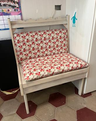 Panca vintage legno con vano contenitore e cuscino