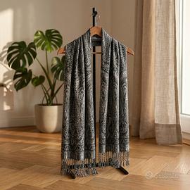Stola, paisley, scialle, donna, frange, jacquard