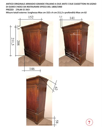 Armadio del 1800/1900 di olmo e noce da restaurare