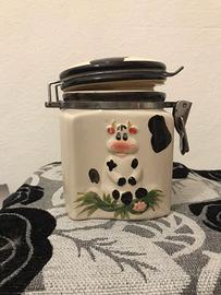 Set vintage barattolo mucca e 4 piattini