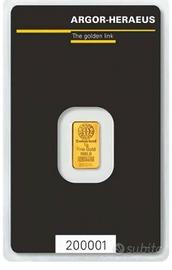 LINGOTTO ORO PURO 999 1g ARGOR-HERAEUS SVIZZERA