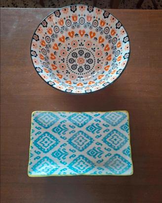 Set Ciotola Insalatiera Ceramica e Piatto Fantasia