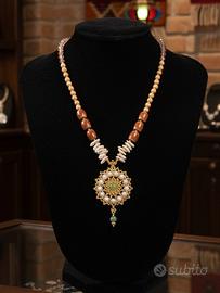 Collana Etnica Mandala tibetano Giada madreperla 