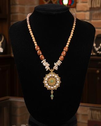 Collana Etnica Mandala tibetano Giada madreperla 