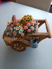 Soprammobile Carretto con fiori e carillon