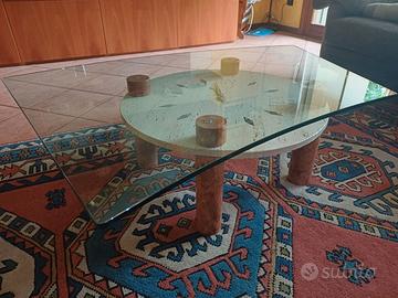 Tavolino da sala in vetro e marmo