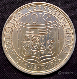 Cecoslovacchia . 10 corone . 1928 argento