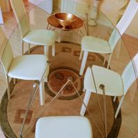 Tavolo in cristallo 10mm,+6sedie in vera pelle 