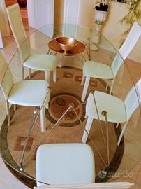 Tavolo in cristallo 10mm,+6sedie in vera pelle 