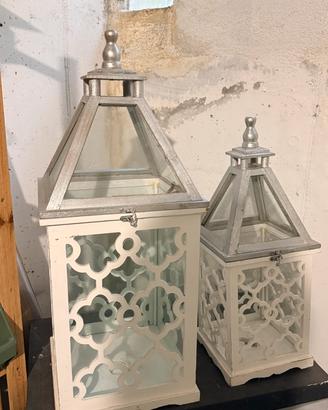 Lanterne decorative in legno bianco