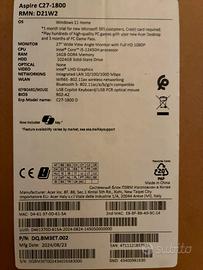 PC fisso slim Acer Aspire C27-1800 Windows 11 Home