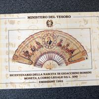 500 Lire argento 1992 commemorative Rossini