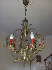 lampadario con applique in peltro vintage 