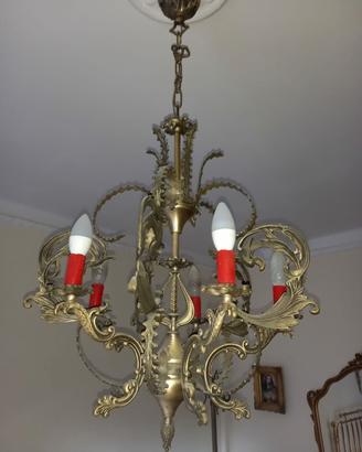 lampadario con applique in peltro vintage 