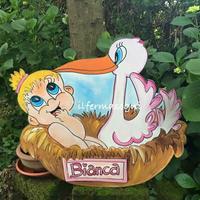 Cicogna in legno  da esterno per annuncio nascita