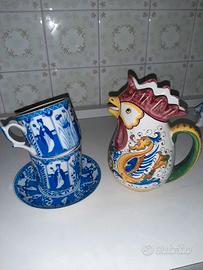 Brocca Gallo Ceramica Deruta e Tazzine