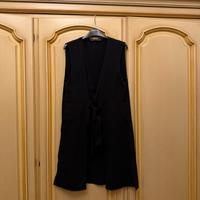 Gilet lungo nero Zara basic con fiocco in vita M