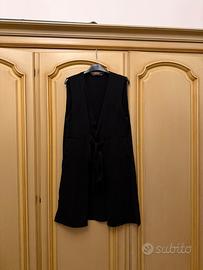 Gilet lungo nero Zara basic con fiocco in vita M