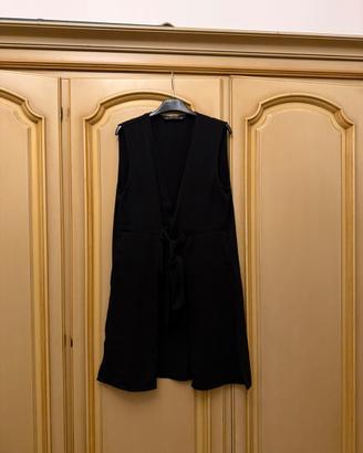 Gilet lungo nero Zara basic con fiocco in vita M