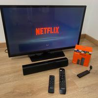 TV+SOUND BAR + AMAZON FIRE STICK