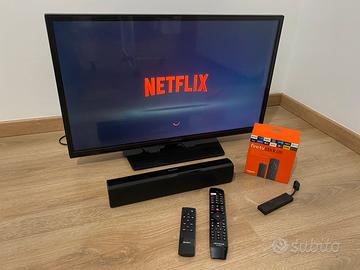 TV+SOUND BAR + AMAZON FIRE STICK