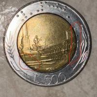 500 Lire con errore si conio