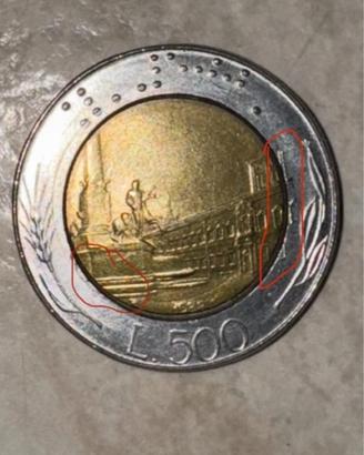 500 Lire con errore si conio
