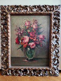dipinto ad olio , vaso di fiori novecento