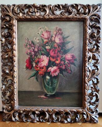 dipinto ad olio , vaso di fiori novecento