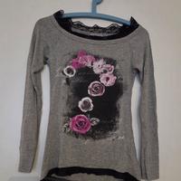Maglia Grunge Y2K con Rose, Strass e Pizzo 