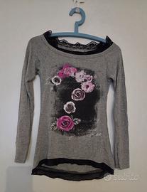 Maglia Grunge Y2K con Rose, Strass e Pizzo 