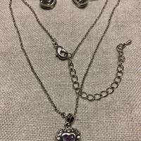 Parure collana ed orecchini a cuore con pietra