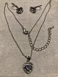 Parure collana ed orecchini a cuore con pietra