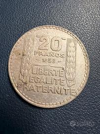 MONETA 20 FRANCHI ARGENTO