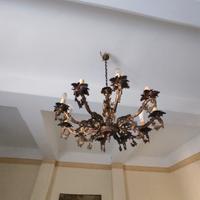 LAMPADARIO IN OTTONE A 10 LUCI VINTAGE ANTICO