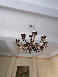 LAMPADARIO IN OTTONE A 10 LUCI VINTAGE ANTICO