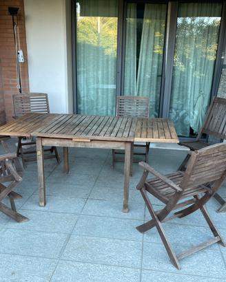 Tavolo legno  allungabile + 6 sedie legno esterno