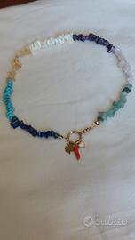 girocollo arcobaleno pietre vere acciaio e charms 