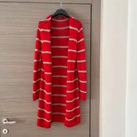 Cardigan colore rosso a righe argento