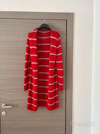 Cardigan colore rosso a righe argento