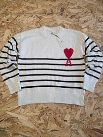 maglione Ami Paris bianco righe nere