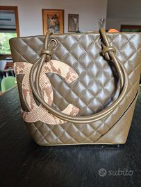 Chanel Ligne Cambon tote verde oliva, CC in pitone