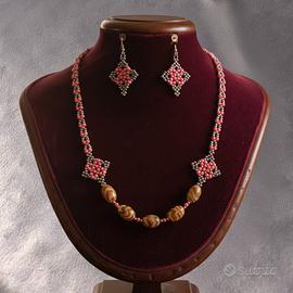 Collana Orecchini gioielli vintage occhio di tigre