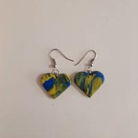 Orecchini cuori gialli e blu in fimo